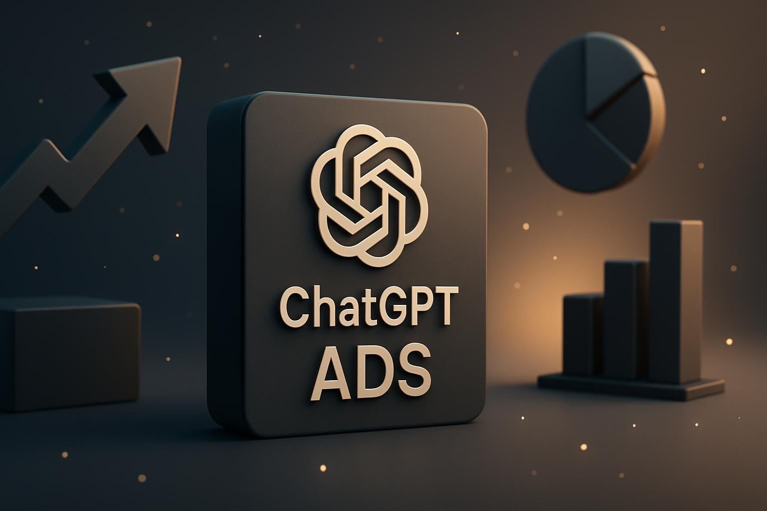 plateforme publicitaire ChatGPT Ads — composition 3D premium